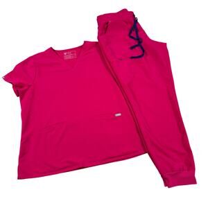 FIGS Scrub Set Women Pink Medical Uniform Catarina Top XL/Zamora Pant Jogger XLT